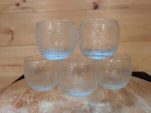 Vintage Orange Peel Textured Glass Tumblers Set of 5 Clear Rocks Lowball